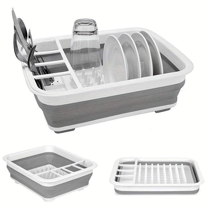 Silicone and Plastic Easy Storage Collapsible Dish Rack,Grey
