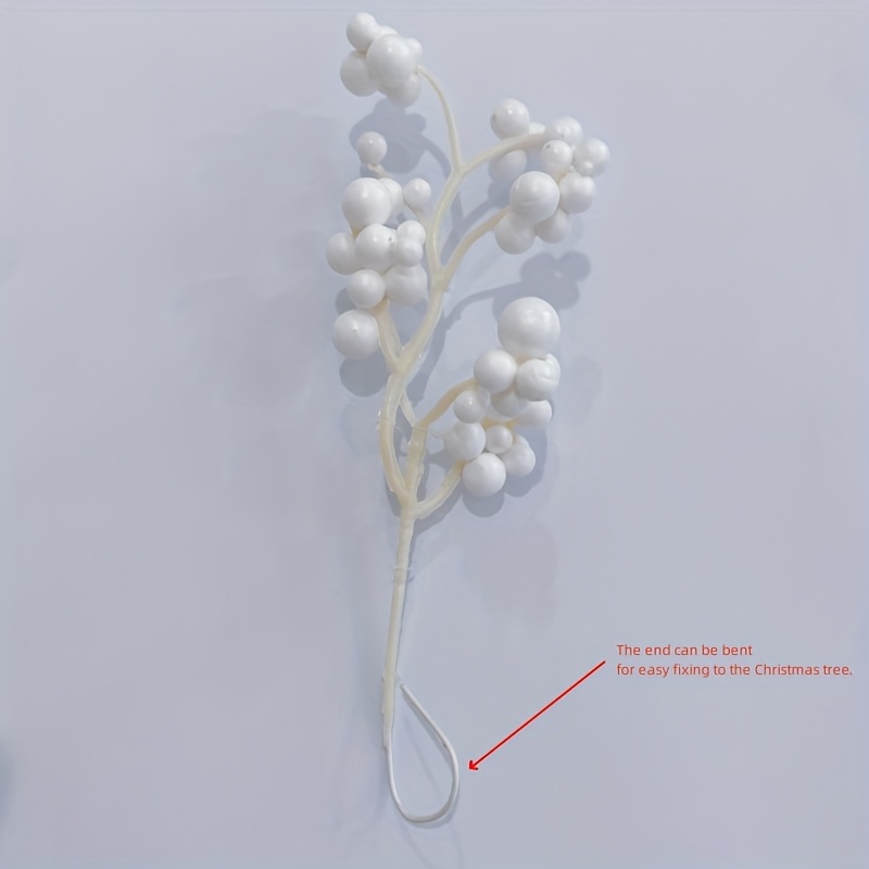Artificial Holly Berry Stems Glitter Fake White Berries - Temu