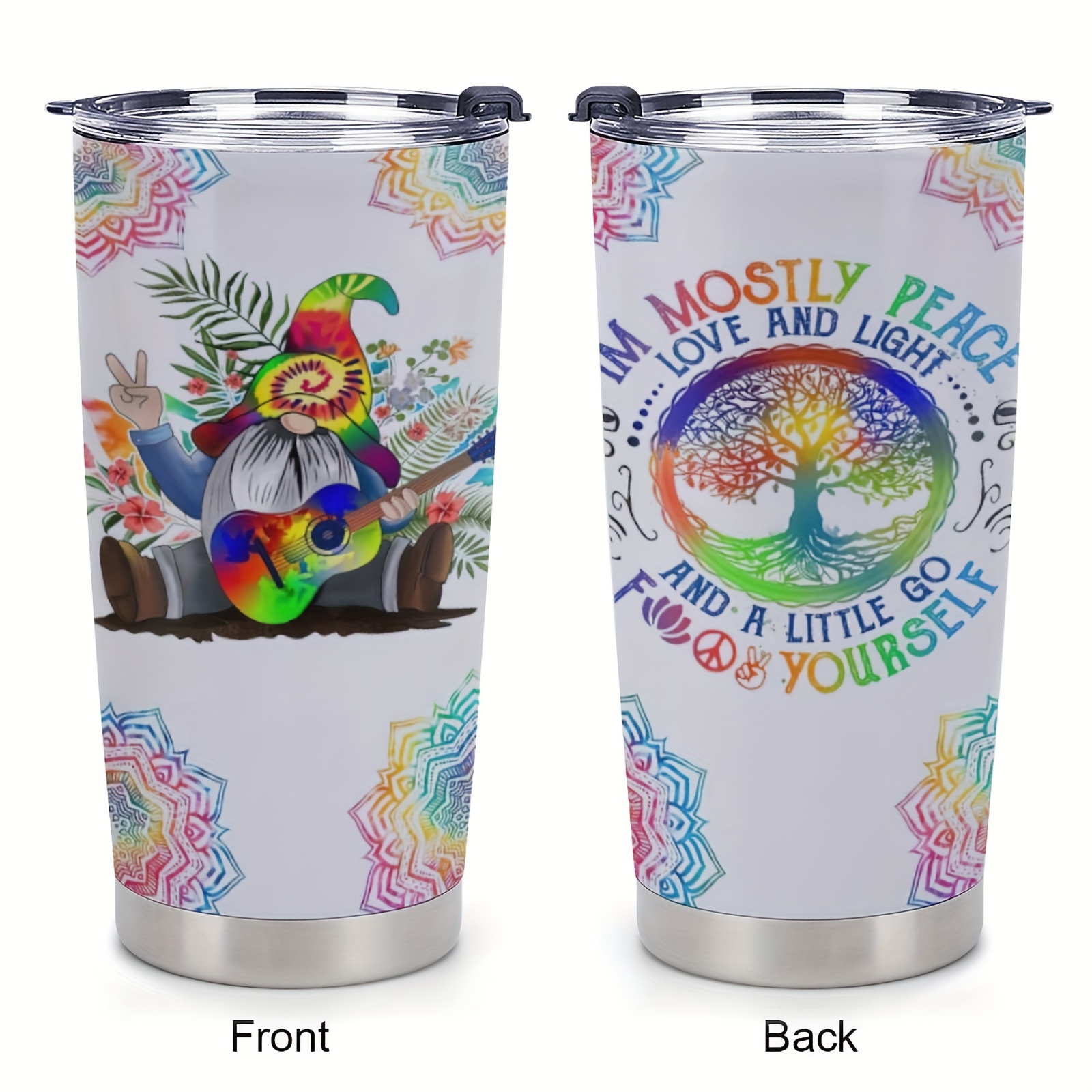 Fall Autumn Travel Coffee Double Wall Tumbler Cup 16 oz - Pack of 2 (Gnomes  and Buffalo Check)