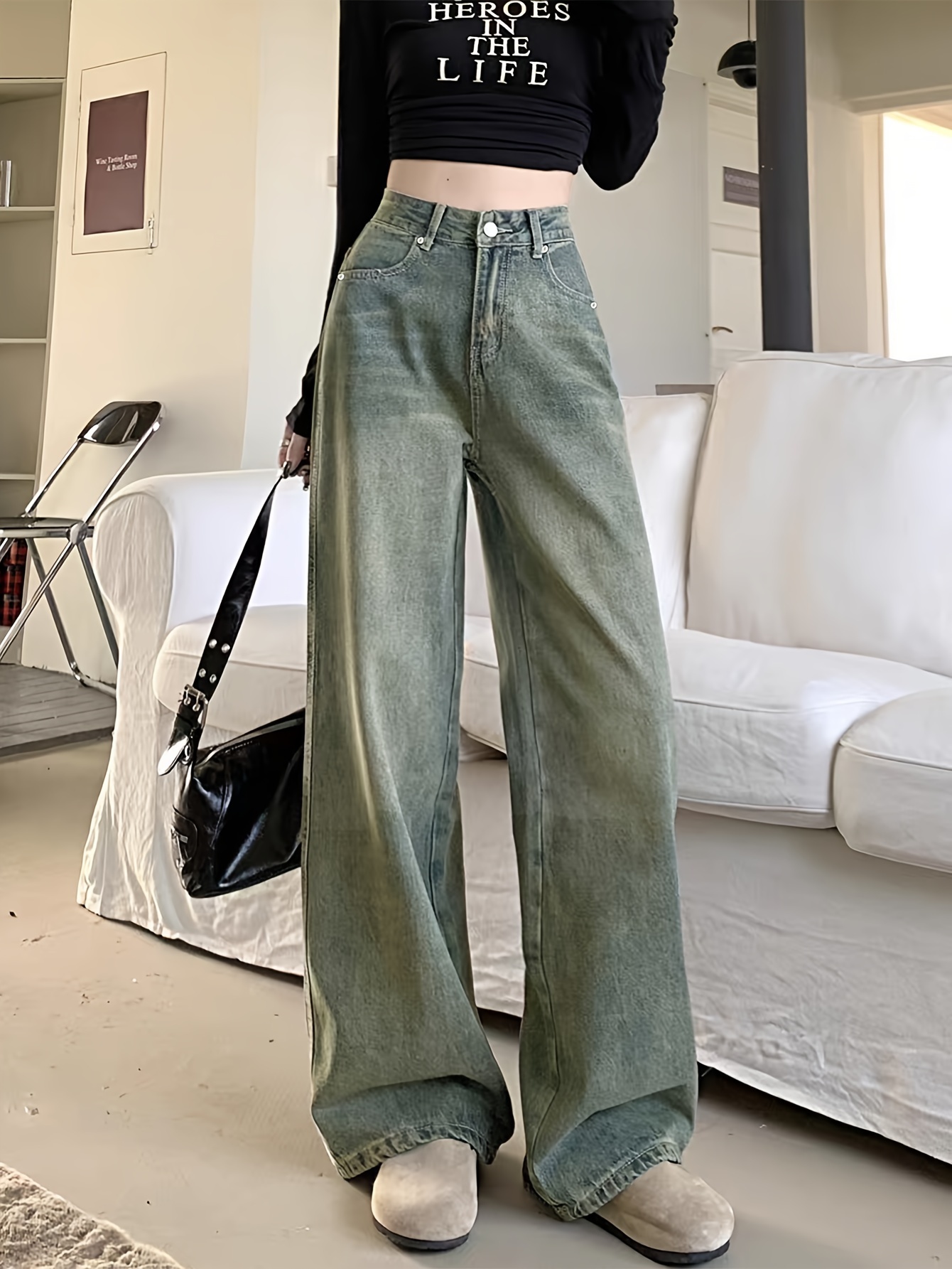 High Ripped Cropped Mom Jeans High Waist Water Ripple - Temu Germany