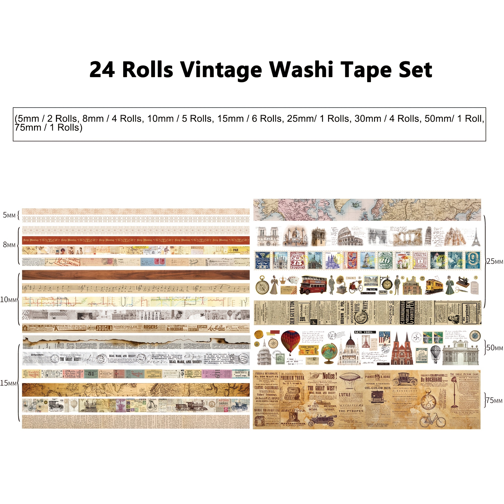 Vintage Aesthetic Washi Tape Set Vintage Handpainted Antique - Temu