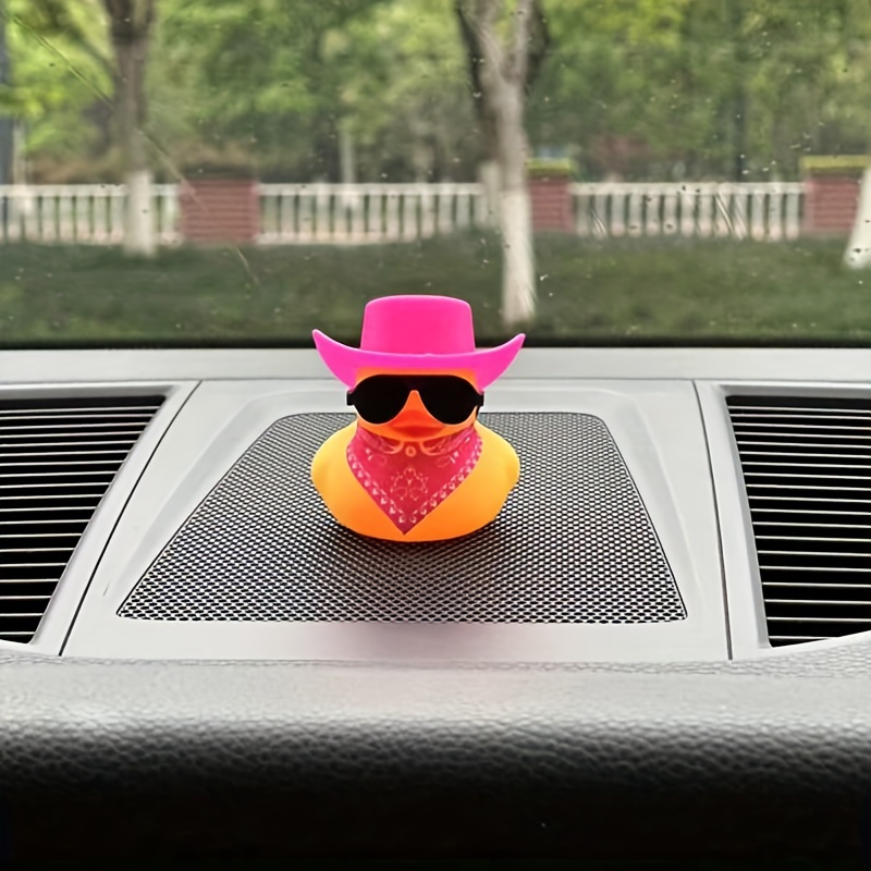 1pc Gummi-Ente Cowboy Design Auto-Ornament, Mit Sonnenbrille Hut
