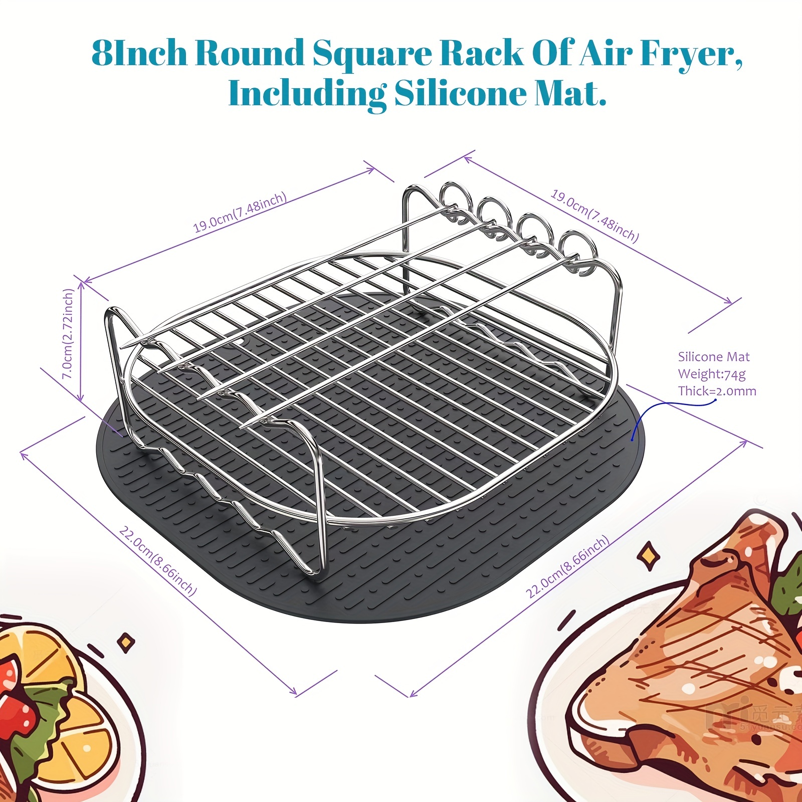 Stackable Air Fryer Rack Set - Multi-layer Stainless Steel Dehydrator Rack  For 4-8qt Air Fryer Grill - Square Air Fryer Accessories For Even Cooking  And Crispy Results - Temu
