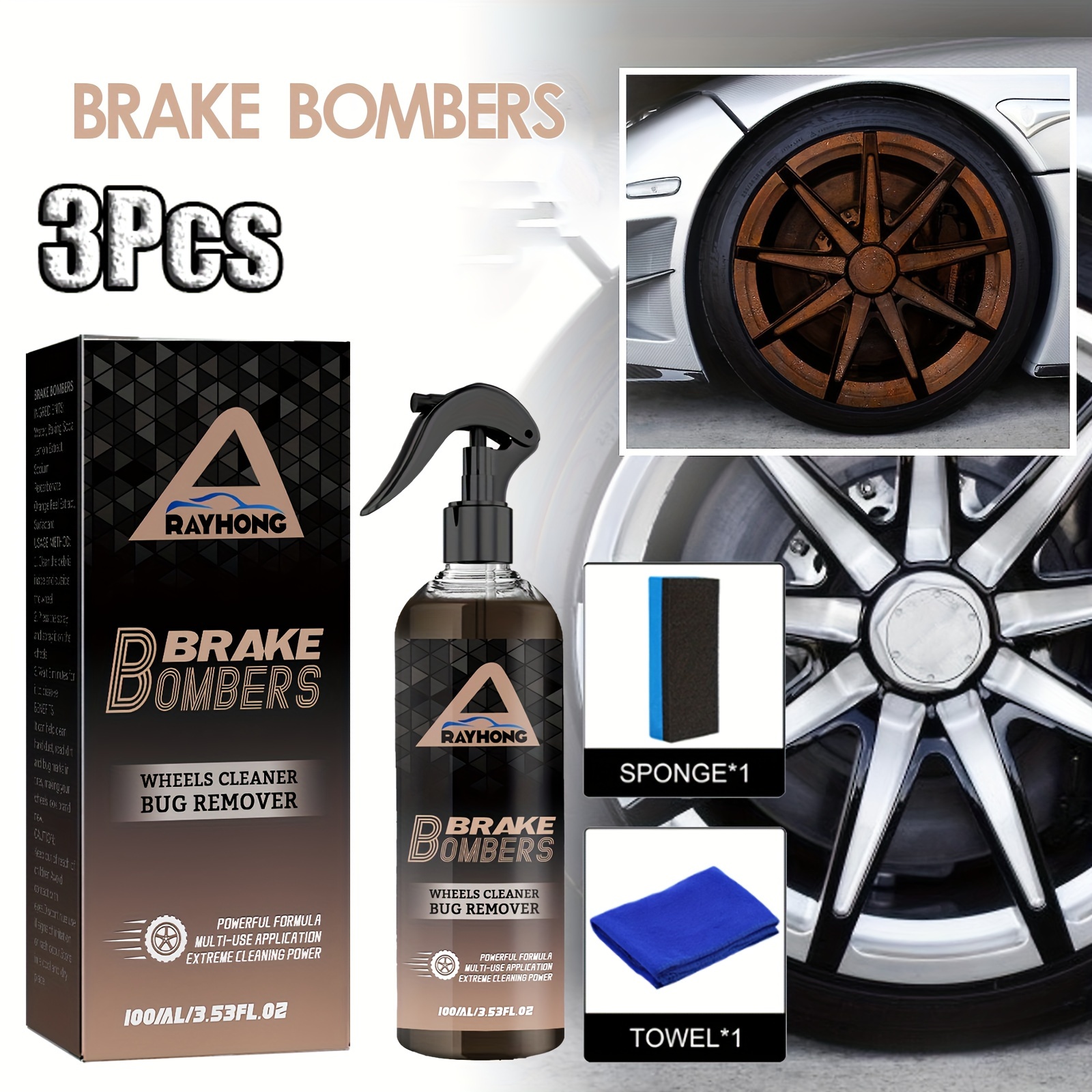  Ziedeco Brake Bomber - High-Gloss Quick Detail Spray, Brake  Bomber Wheel Cleaner and Bug Remover, Brake Bomber Bug Remover,Stealth  Brake Bomber Wheel Cleaner,Safe On Alloy and Painted Wheels (2pcs) :  Automotive