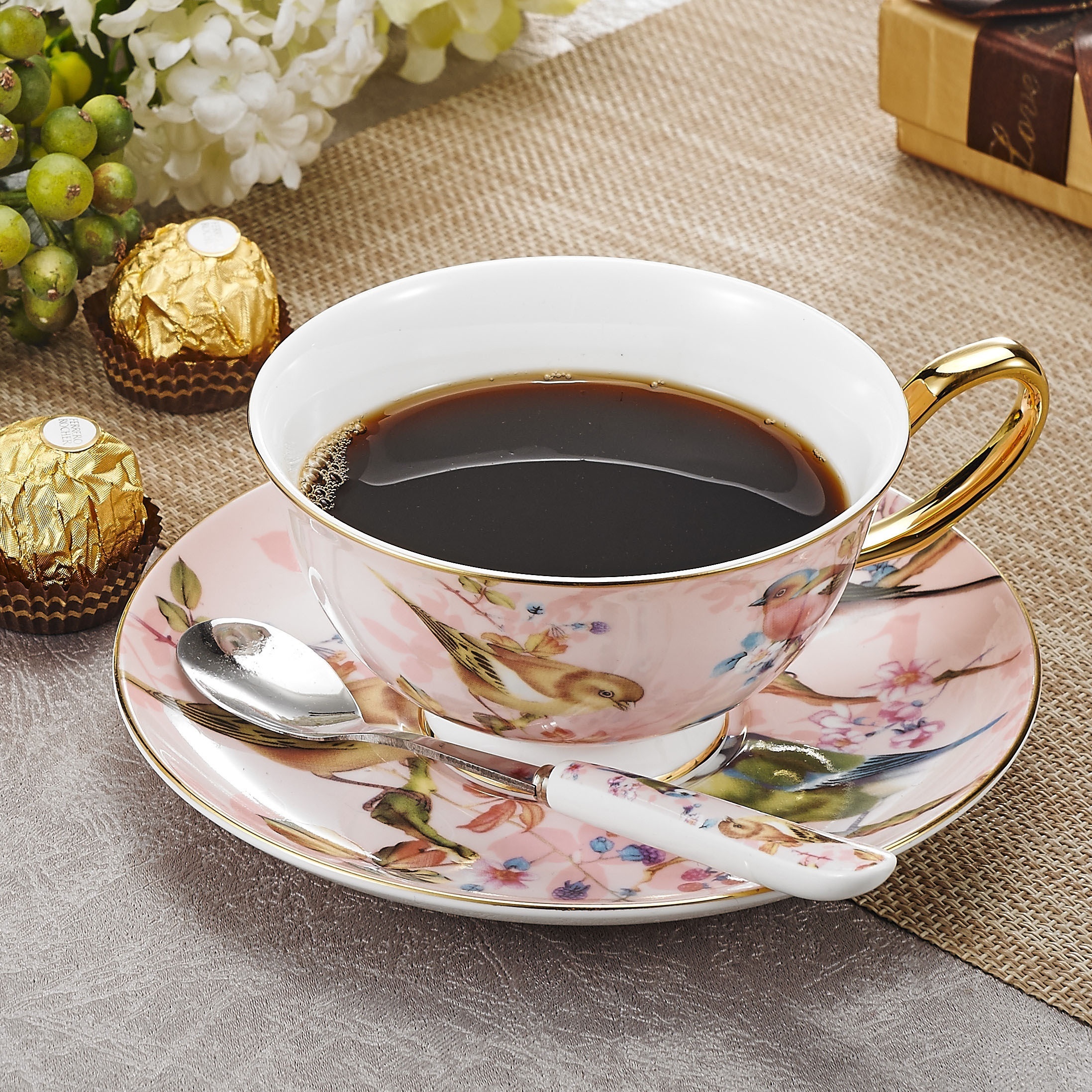 Bone China Ceramic Tea Cup With Saucer And Spoon Luxury - Temu