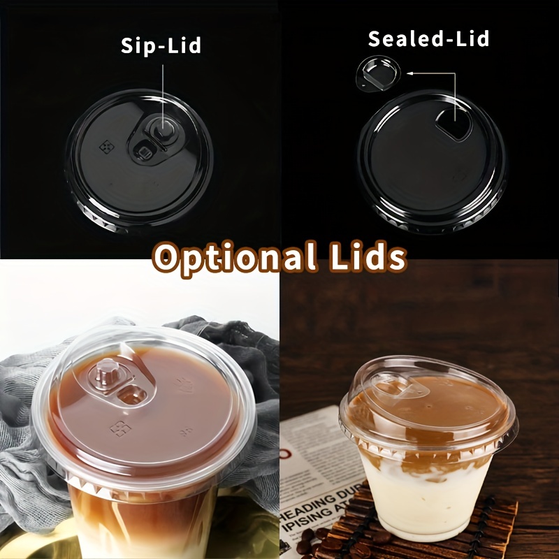 Disposable Cups With A Choice Of Lids - Perfect For Iced Coffee, Smoothie,  Milkshake,milk Tea,ice Cream&juice!ideal For Parties, Picnic, Bbq, Travel,  Wedding, And Any Festive Events. - Temu