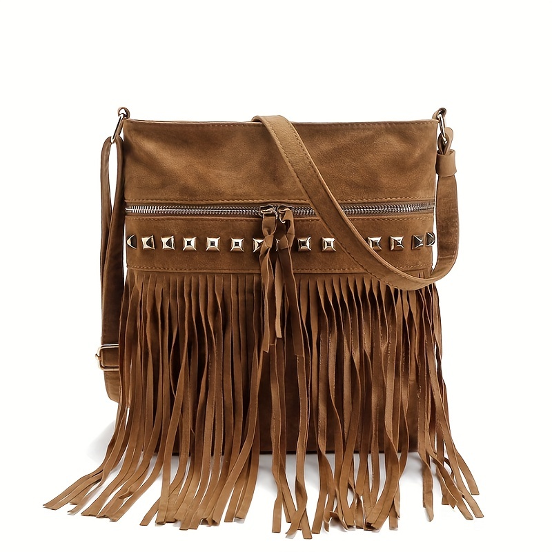 Hippie fringe camel shoulder bag