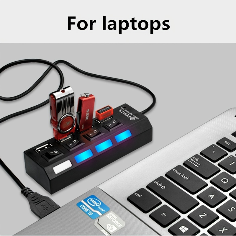 7 Port USB 2.0 High Speed Multiport USB Hub with Individual Switches and  LEDs