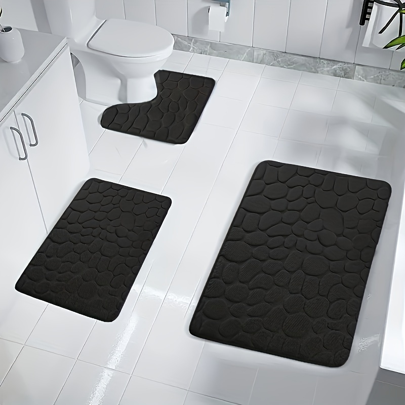 

3pc Sponge Stone Pattern Anti-slip Mat, Non-slip Bathroom Rug, Toilet U-shape Mat, Toilet Lid Cover Pad, Bathroom Decor