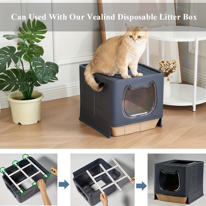  Vealind Cat Litter Box with Lid for Small and Medium Cats, Top  Entry Kitten Litter Potty for Growing Cats, Drawer Type with Front Door  Kitty Litter Tray (Grey) : Pet Supplies