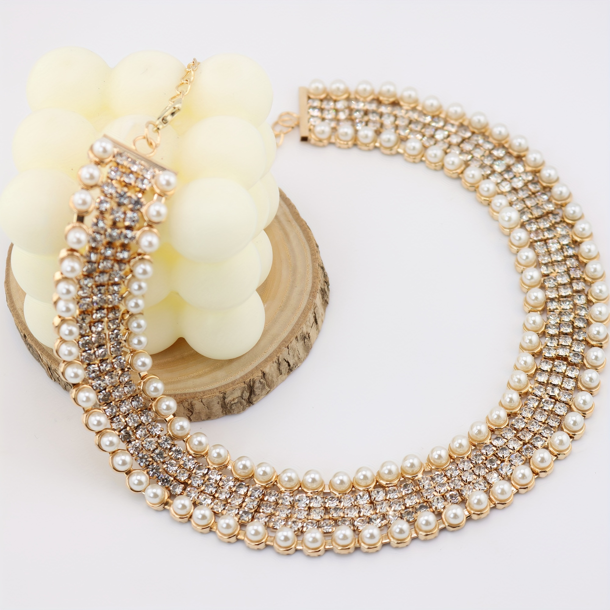 rhinestones imitation pearl necklace for girls daily wear details 2