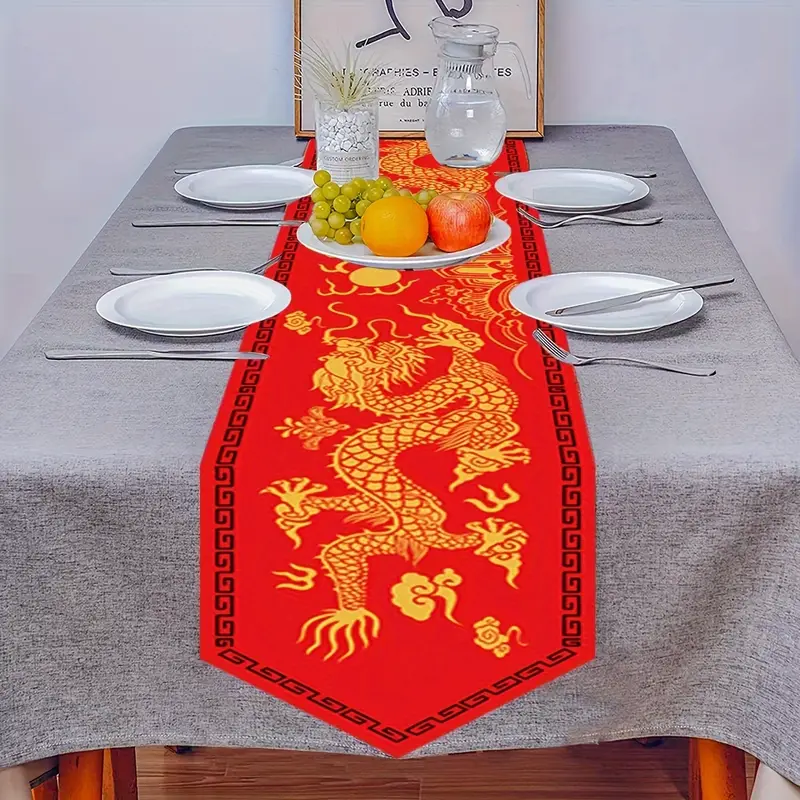 1pc/2pcs/4pcs, Chemin De Table Imprimé Dragon Chinois, Décorations De Table  Dragon, Chemin De Table