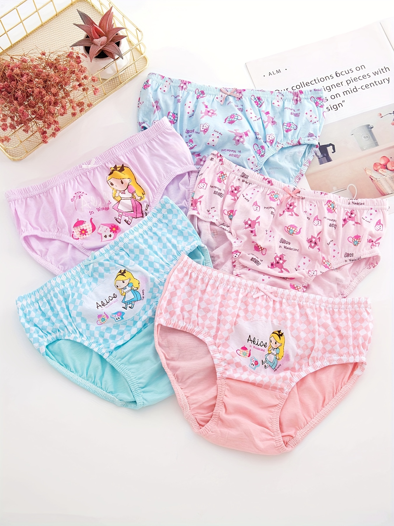 5pcs Girl's Breathable Briefs, Cartoon Ballet Girl Pattern Comfy Cotton  Panties, Kid's Underwear