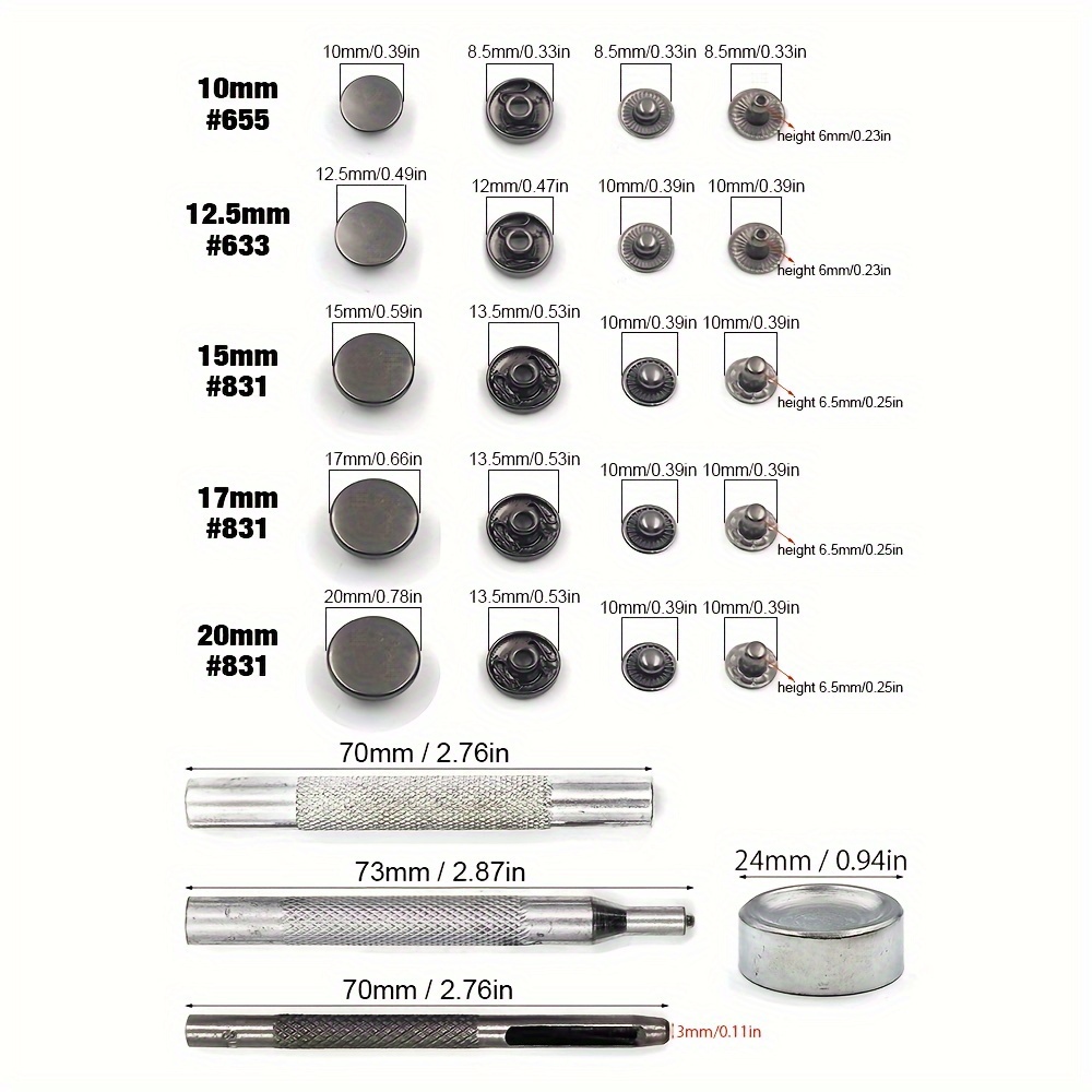 25pcs / 35pcs 10 20mm metal snaps fasteners inkinobho snap