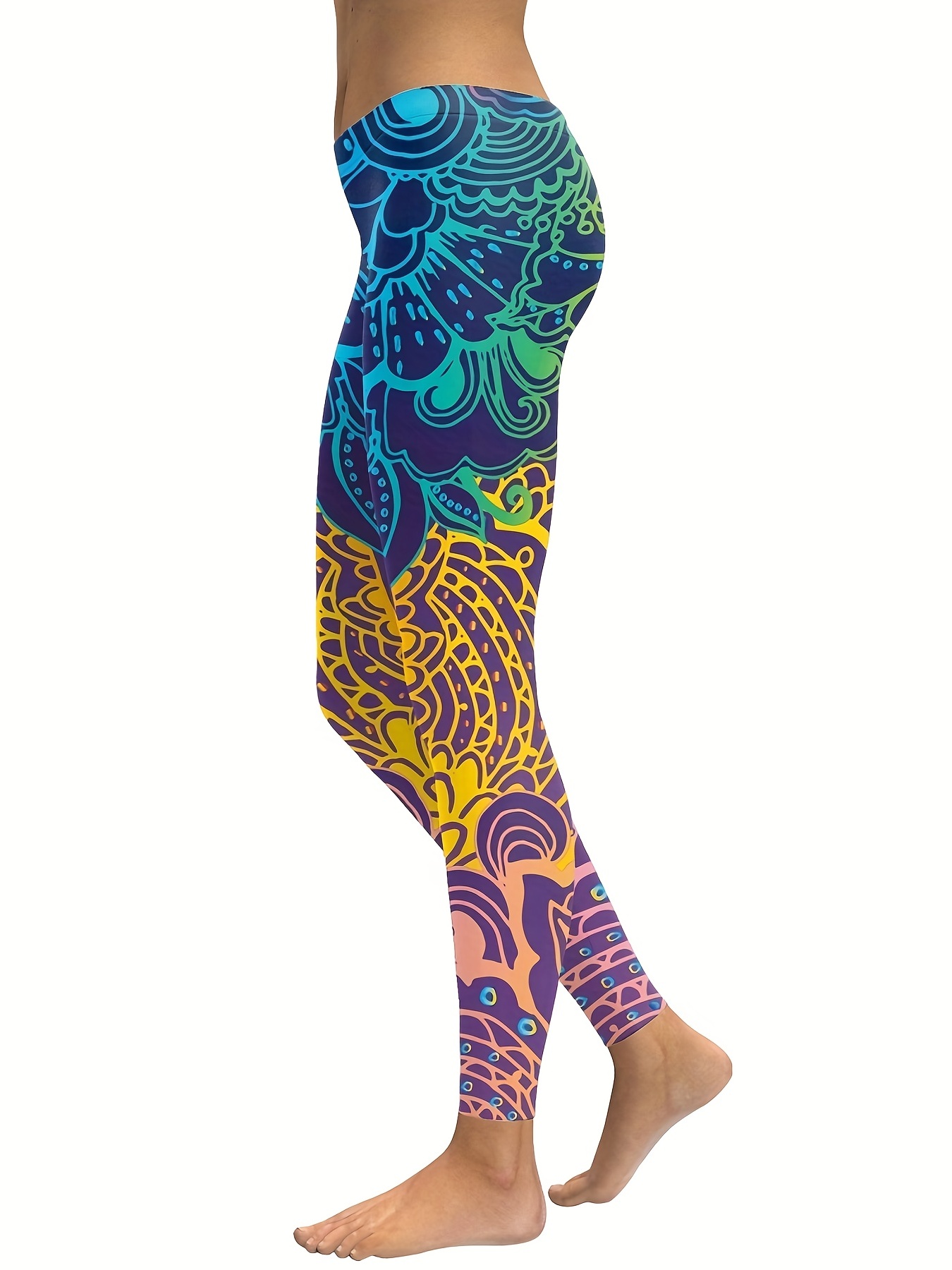 Mandala Graphic Seamless Sports Yoga Leggings Running - Temu