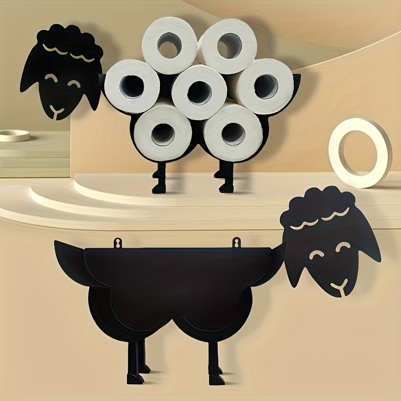 Funny Sheep Toilet Holder Paper Storage,Animals Storage Paper Holders for  Bathroom,Freestanding Metal Animal Toilet Paper Storage Home Decor,Black