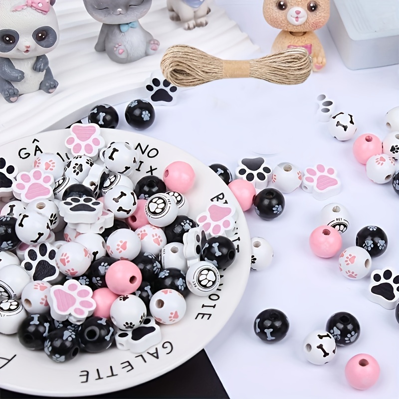 

35pcs 16mm Mixed Pack Pet Wooden Beads Dog Foot Bones Pink Black Cat Claw Lovely Scattered Beads String Diy Necklace Bracelet Earrings Send Through Elastic Rope 1 Roll Jewelry Making Craft Supplies