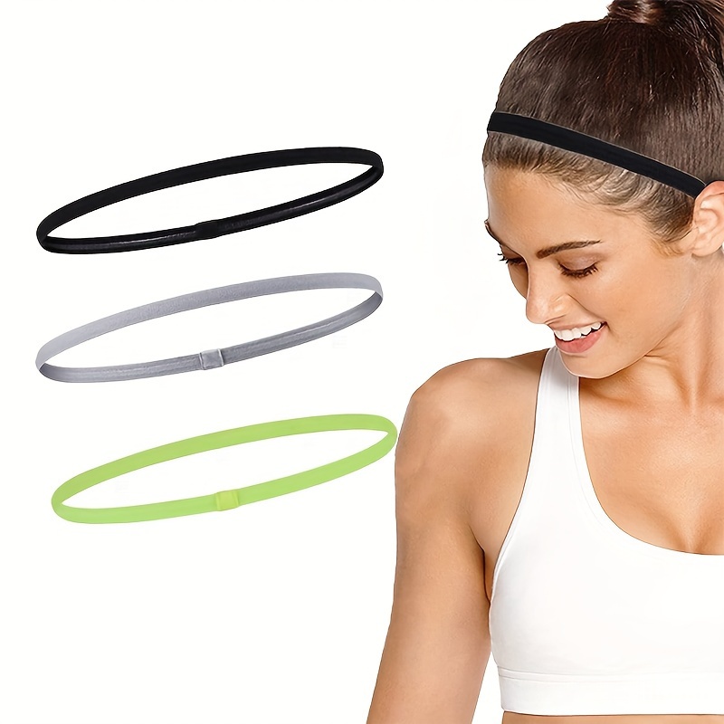 Thin Sports Headband 6Pcs Elastic Sports Hairbands Slim.Silicone Grip Sport  Hair