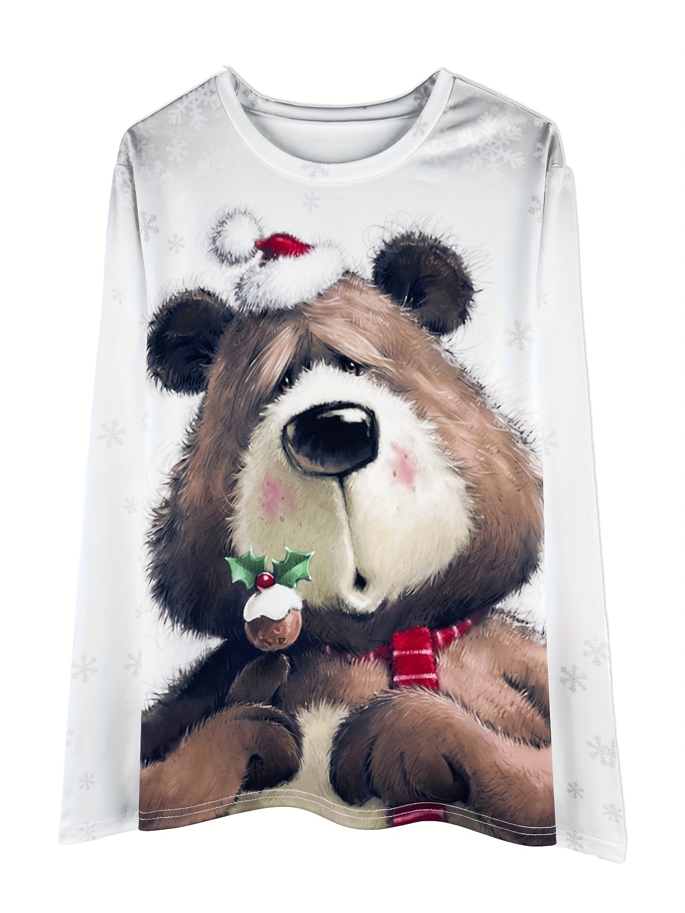 Teddy Bear Print T Shirt Long Sleeve Casual Top For Spring Fall