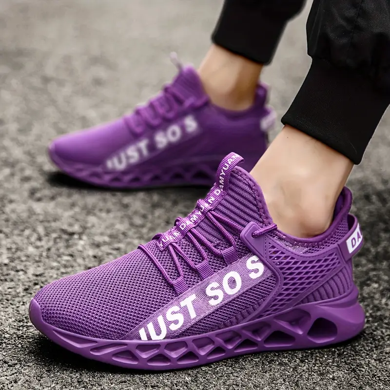 Purple Lace Blade Type Running Shoes Mesh Flying Woven - Temu Canada