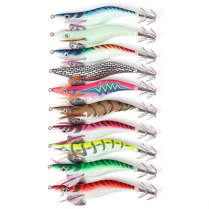 Yucurem Squid Jig Hooks Wood Shrimp Squid Lures Fishing Lures for