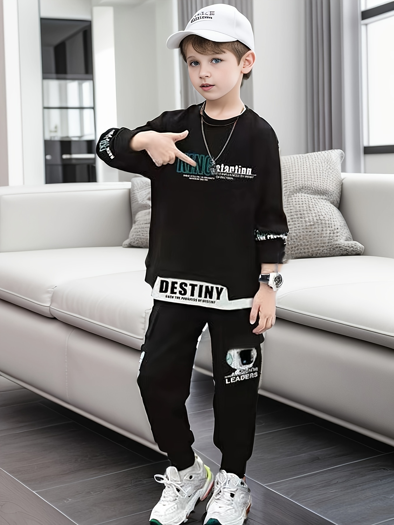 Boy's Trendy Pullover Outfit Two Piece Sweatshirt - Temu Canada