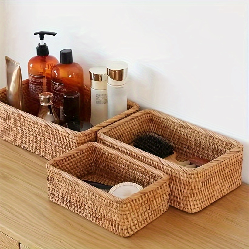 2pcs Shelf Baskets with Lids Rattan Compartment Basket Organizing Baskets  Basket with Dividers Bathroom Baskets for Organizing Wicker Divided Basket