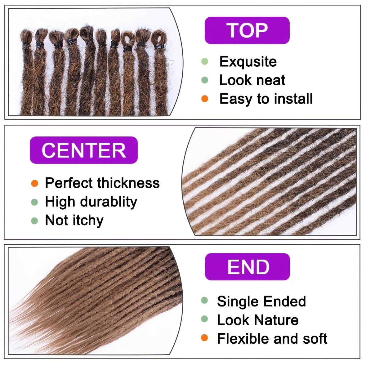 Crochet Dreadlocks Extension 36 inch Synthetic Synthetic Hippie Single Ended Dreads Locs Hair 10 Strands/Pack Thin Soft Reggae Hair Hip-hop Style