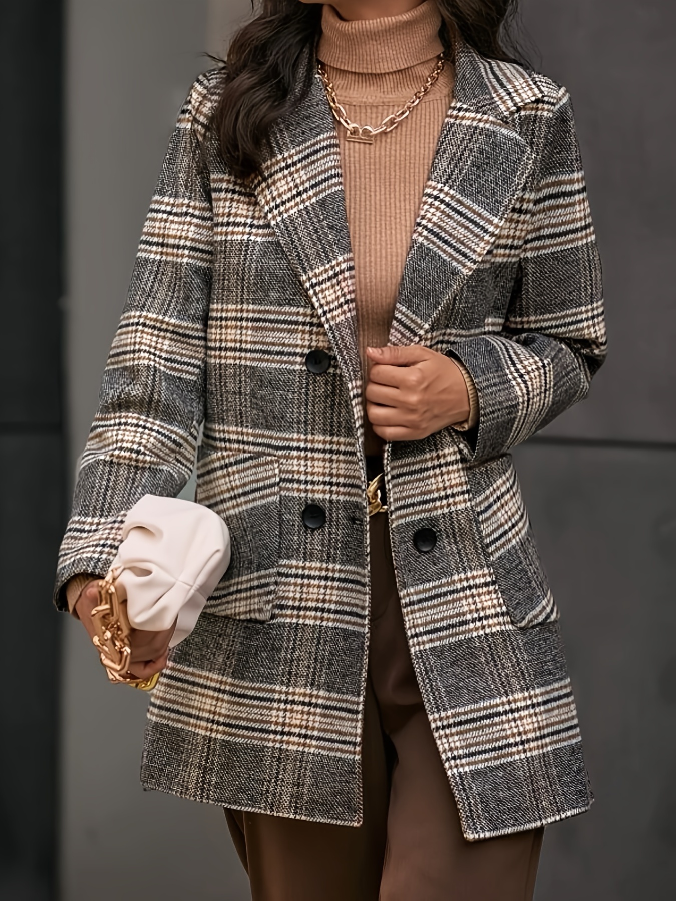 Korean Fashion V Neck Plaid Jacket Women Elegant Double Breasted Short Wool  Coat Fall Winter Thick Warm Vintage Fleece Outerwear - Jackets - AliExpress