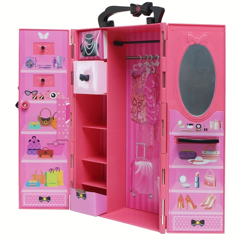 Fashion Dollhouse Furniture Doll Wardrobe Plastic Portable - Temu
