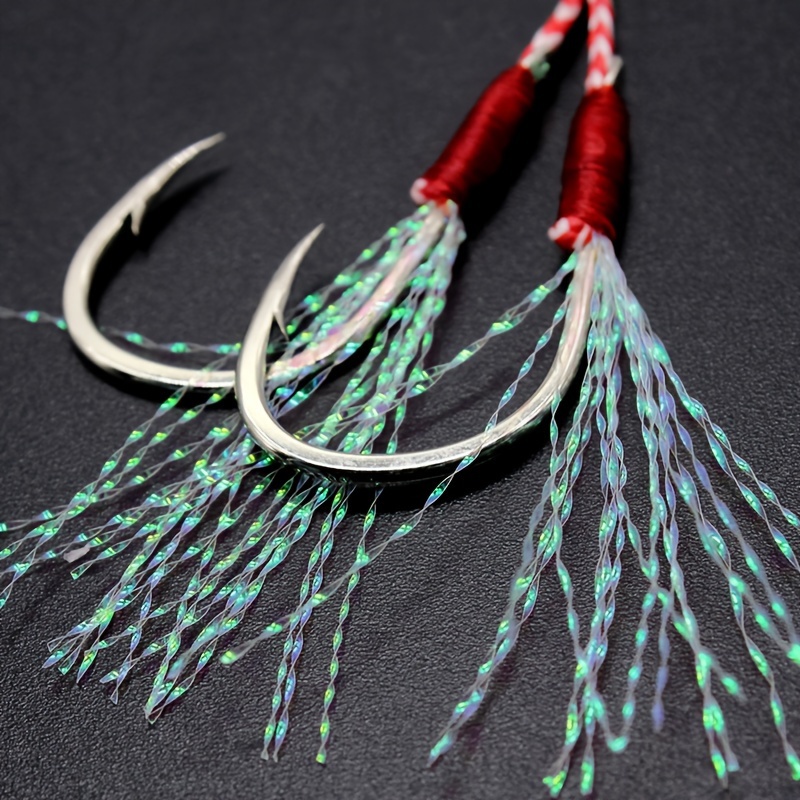 20pcs/lot Assist Hook Barbed Single Jig Hooks Thread Feather Pesca High  Carbon Steel Short Assist Fishing Hook Slow Jigging Lure DaJiKan (Color :  Short Length 20pcs, Model Number : Size 18) 