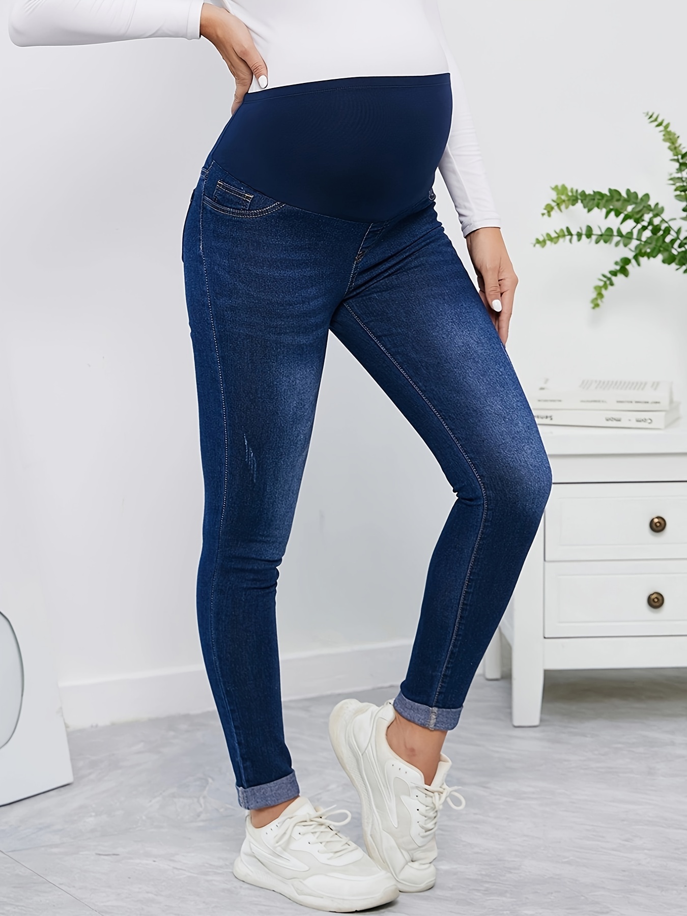 Women's Maternity Skinny Jeans Comfy Stretch High Waist Over The