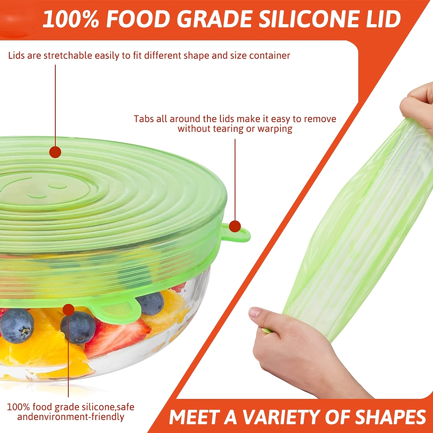 Couvercles en silicone, Couvercle alimentaire extensible, 12 Pcs Couvercles  alimentaires en silicone, Aliments réutilisables