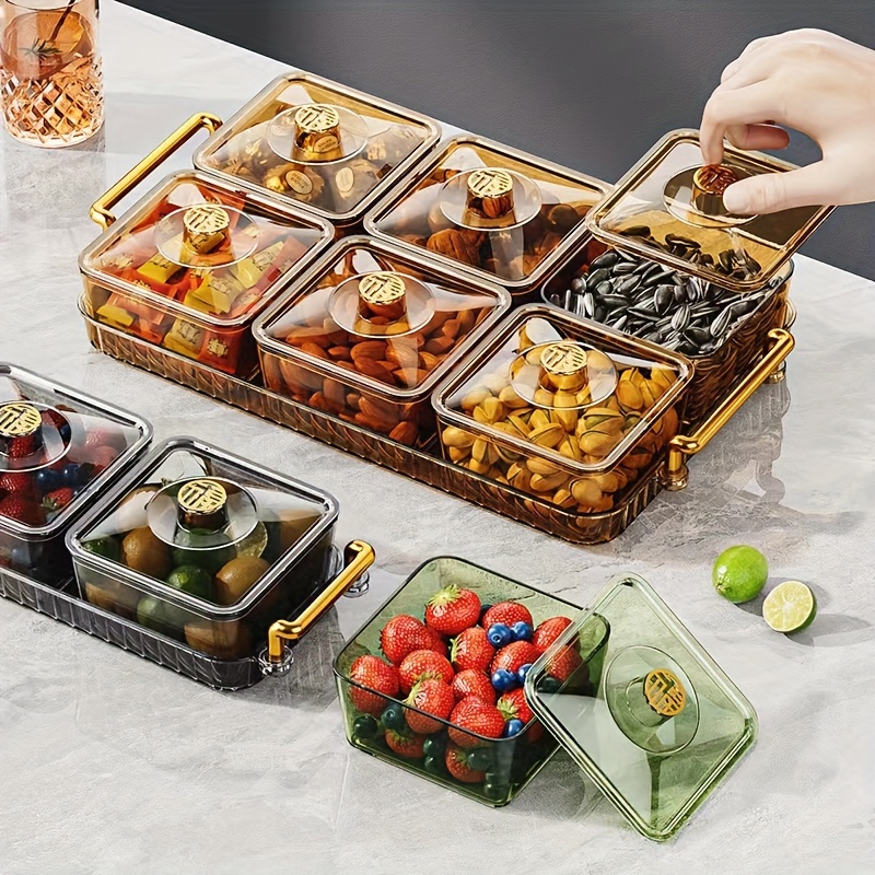 Divided Serving Platter Snack Container Leakproof Reusable with Handle Lid  Appetizer Serving Tray Divided Seasoning Box for Fruits Cookies 