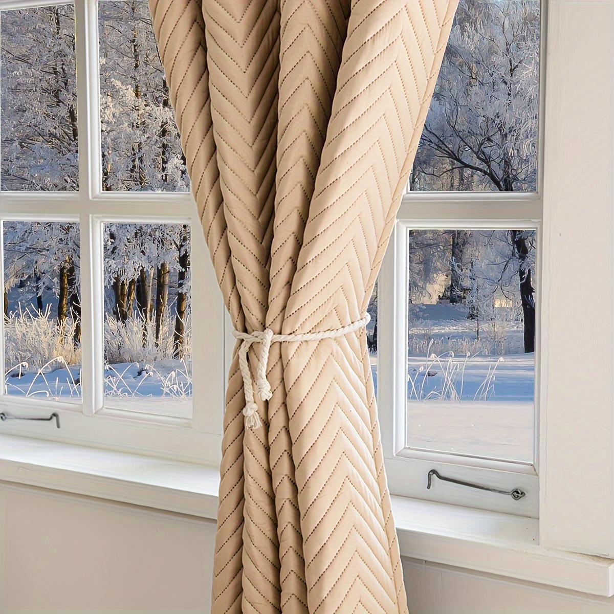 2pcs   thickened curtains soundproof windproof blackout drapes geometric twill weave polyester   rod pocket hook ring hanging fashionable bedroom decor for   room types details 13