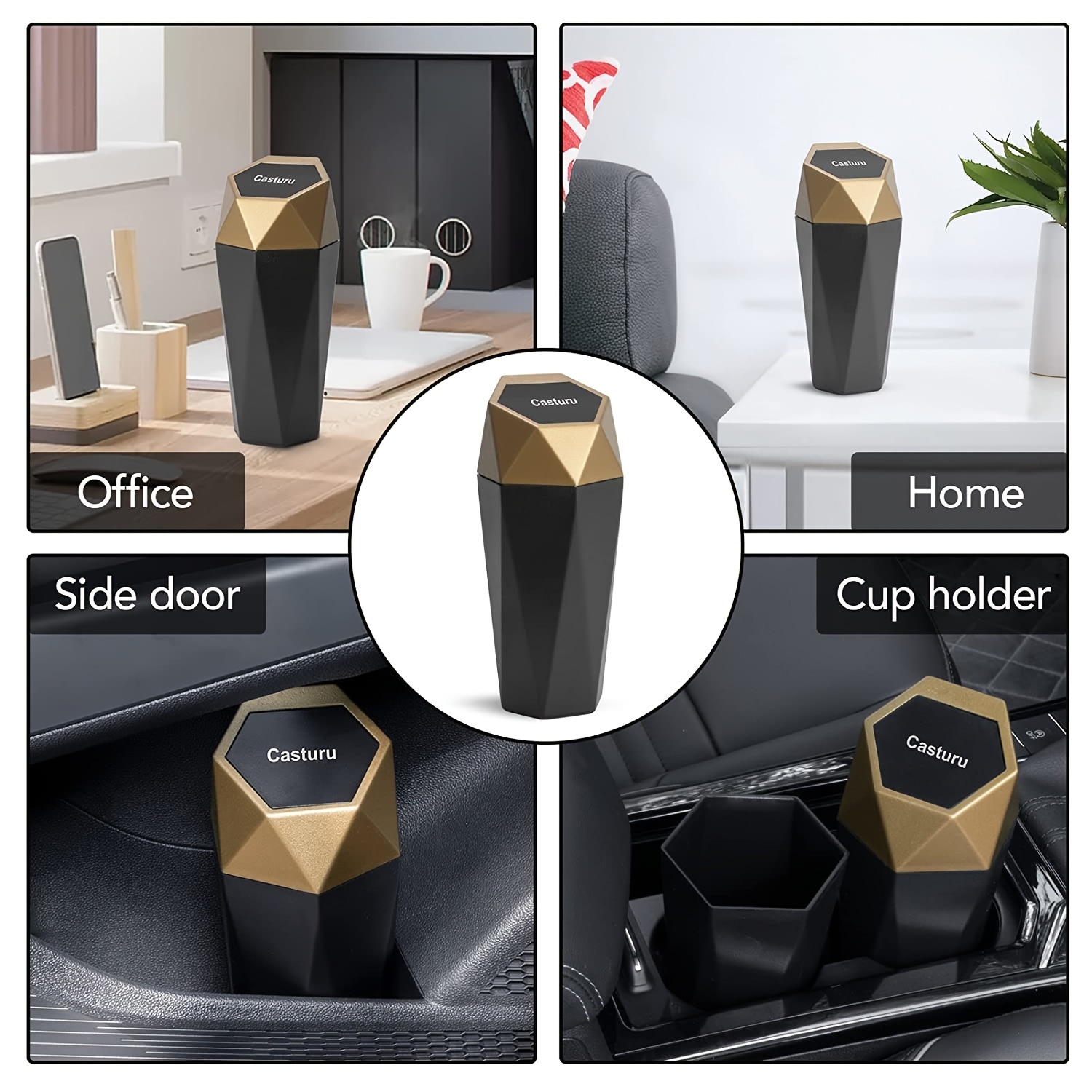 JUSTTOP Mini Car Trash Can, Small Automatic Portable Trash Can with Lid,  for Car Home Office (Black)