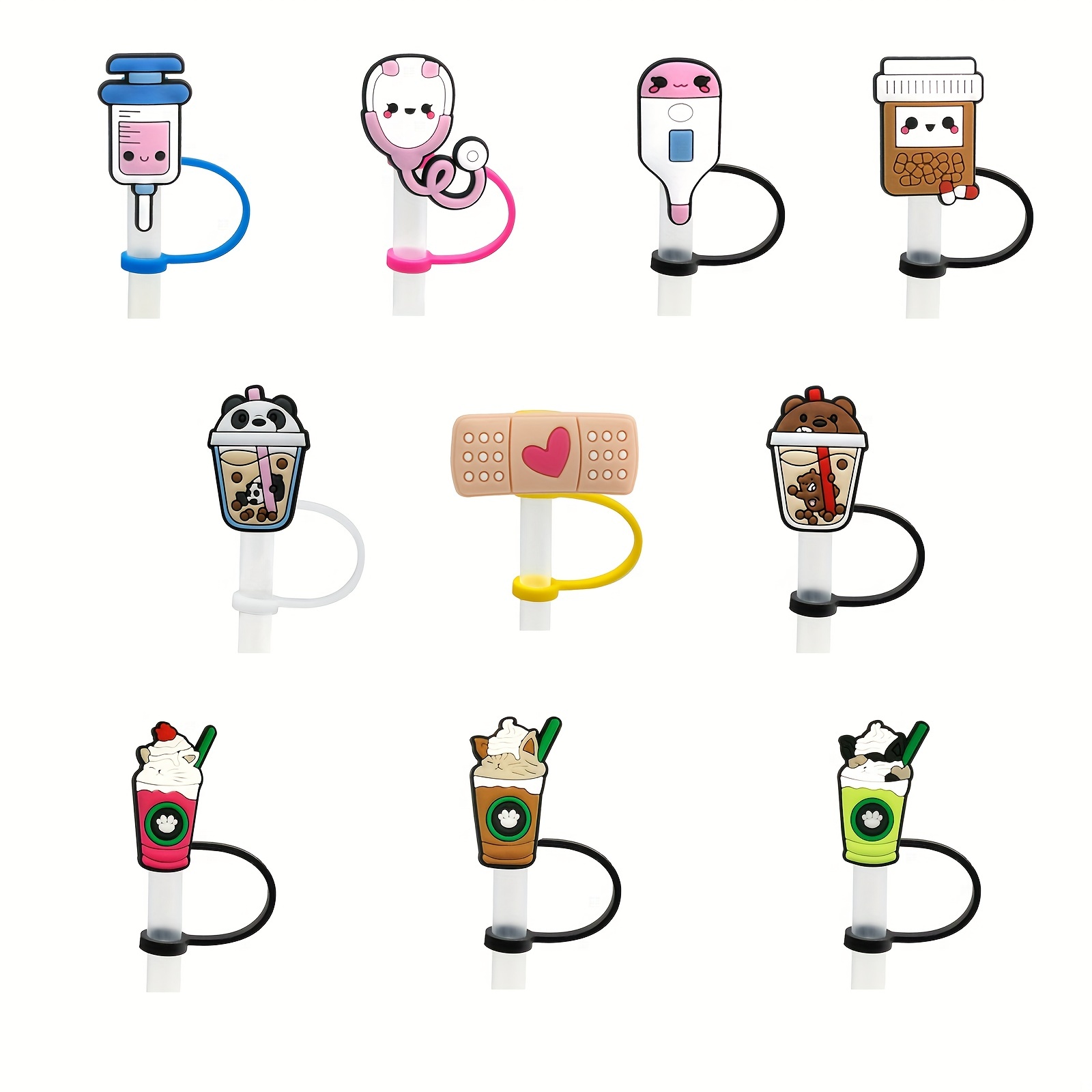 Cute Nursing Series Silicone Straw Cover, Reusable Dustproof Drinking Straw  Plug For Straw, Cup Accessories - Temu