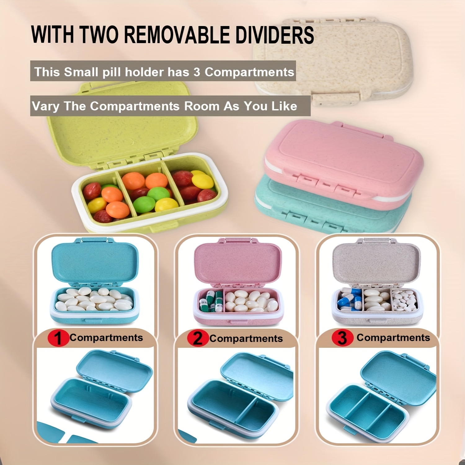 4 Compartments Travel Pill Organizer- Daily Pill Box Organizer for Pocket  Purse Small Pill Case Vitamin Fish Oil Compartments Container Medicine Box  - Pink