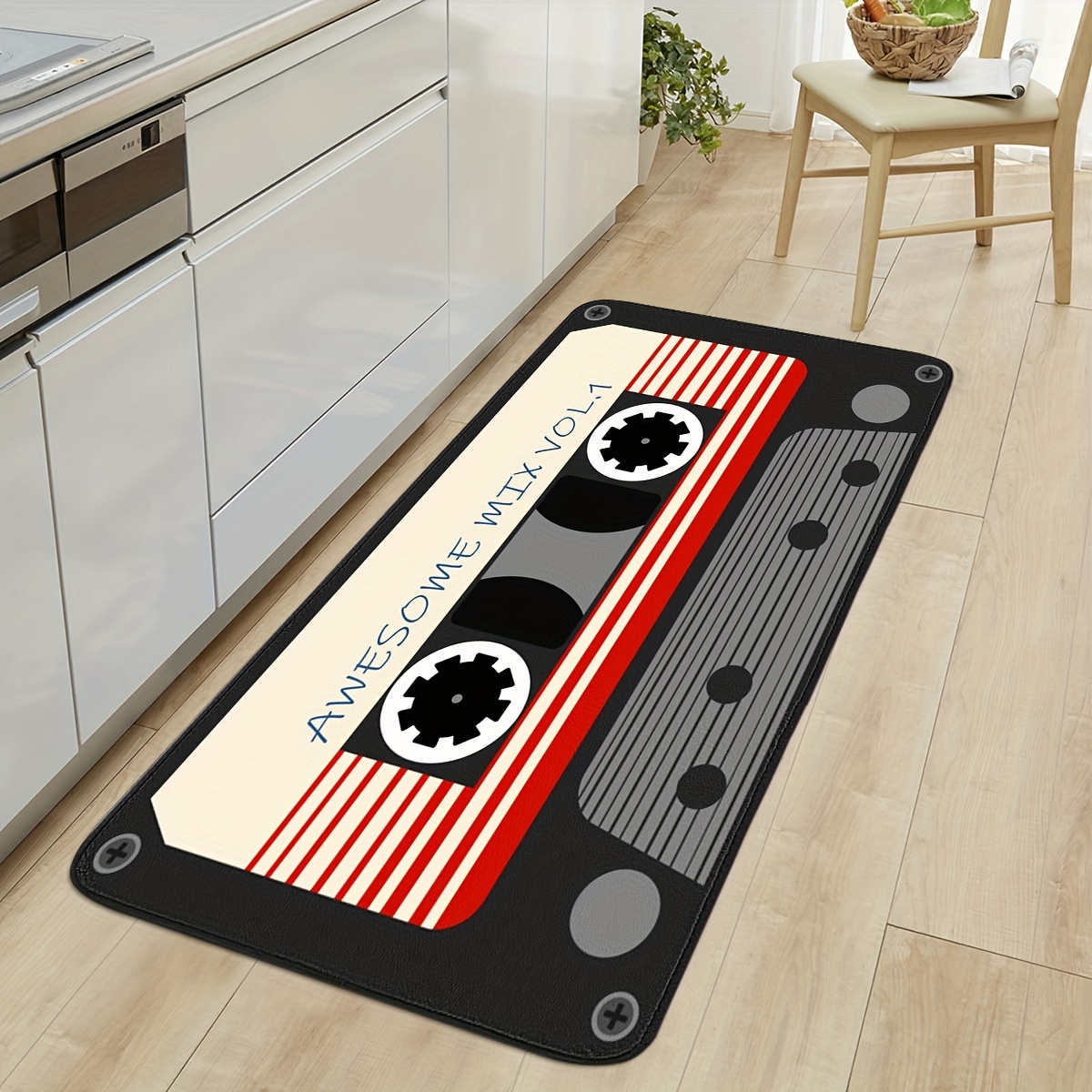 

Non-slip Kitchen Mat - Absorbent & Stain-resistant, Home, Bedroom, Bathroom | Red Cassette Design, Multiple Sizes