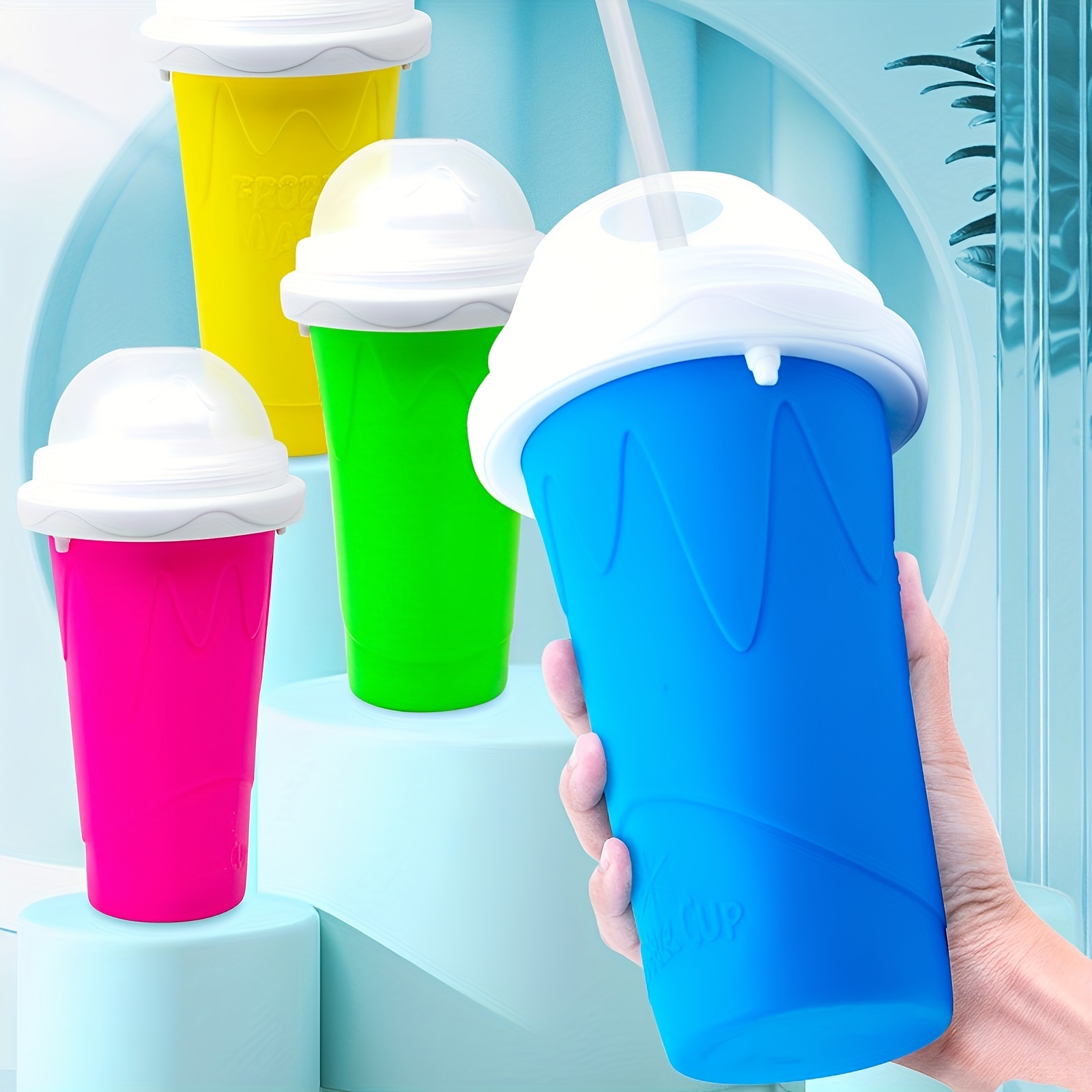 1pc Blue Silicone Smoothies Quick Freeze Cup, Double Layer Magic