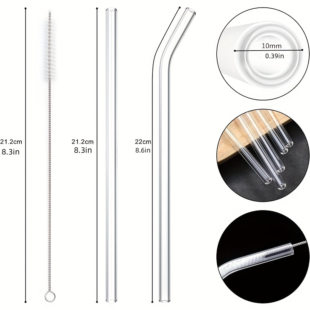 Reusable Glass Straws, 8mm Straight Bent Glass Drinking Straws, 4 Pcs  Straws with Cleaning Brush, BPA Free Eco Friendly Glass Straws for  Beverages