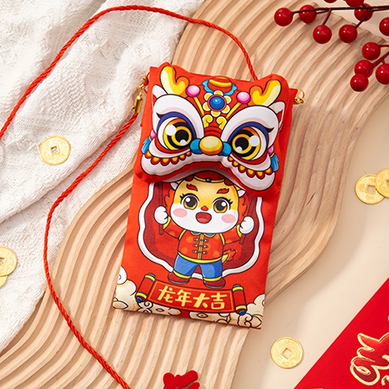 Enveloppe rouge conviviale rée dorée pour document du Nouvel An chinois,  fête du printemps, mariage, anniversaire, paquet rouge Fu, année du lapin