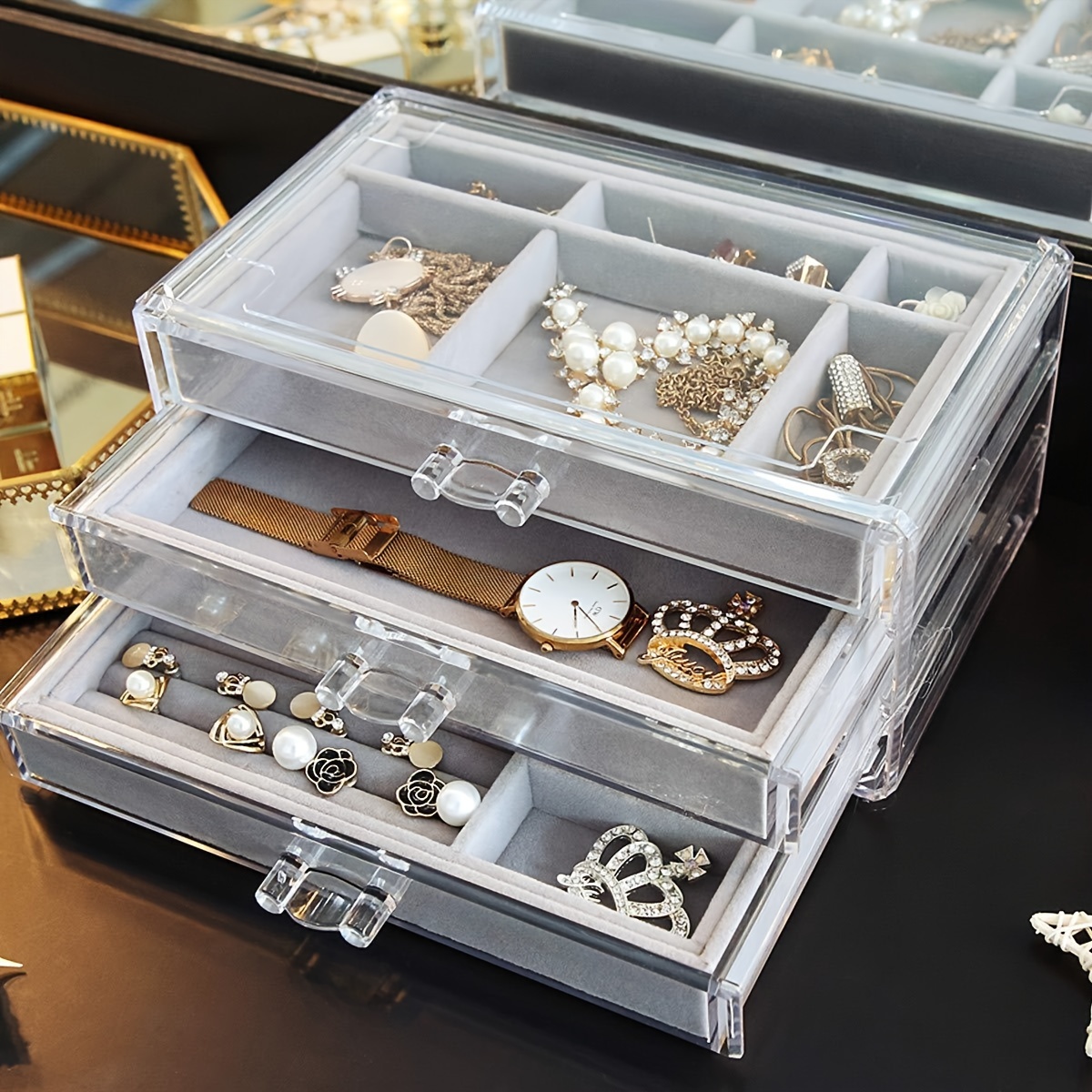 Acrylic Jewelry Organizer Box 3 Drawers Clear Jewelry - Temu Canada
