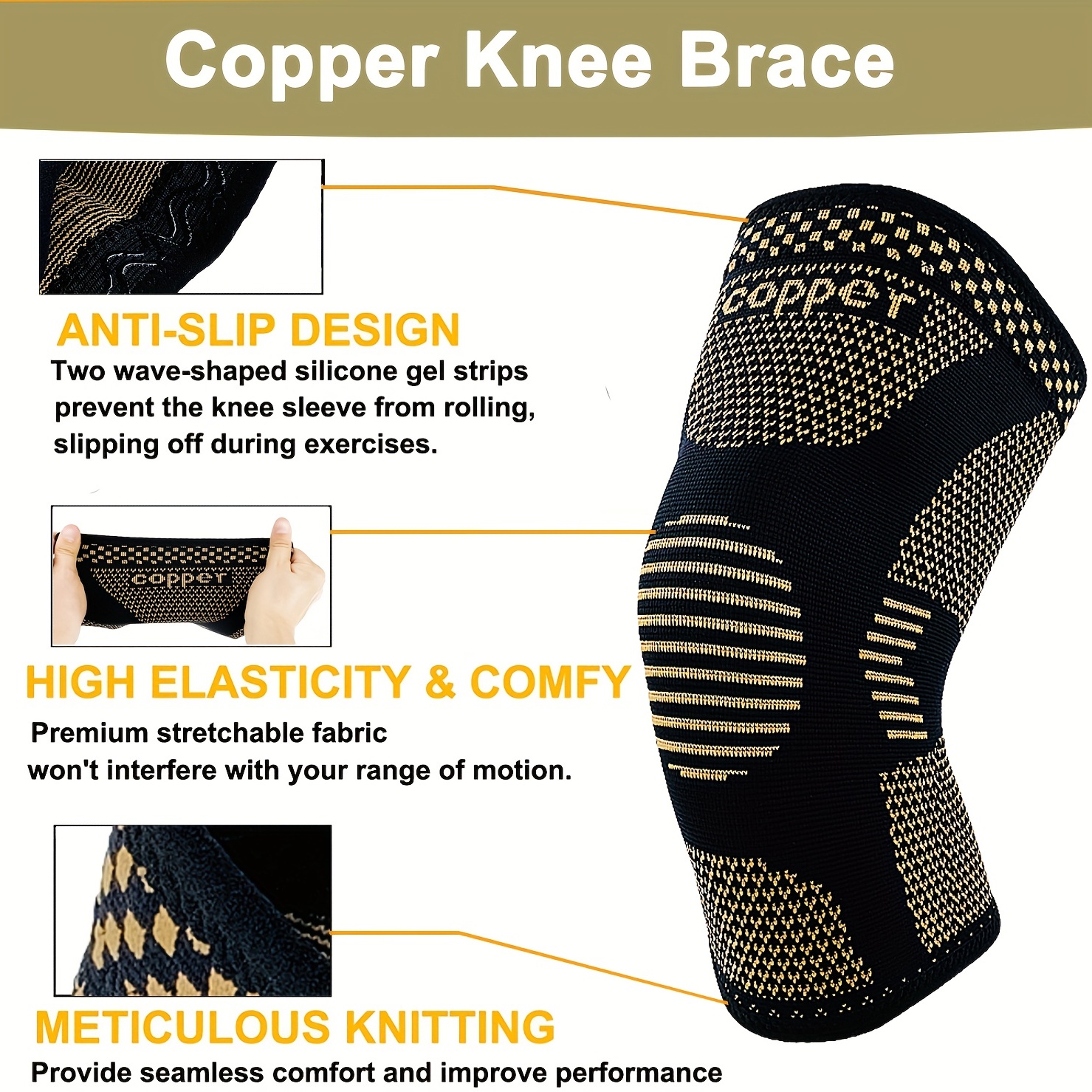 Copper Knee Brace Arthritis Support Compression Sleeve - Temu Canada