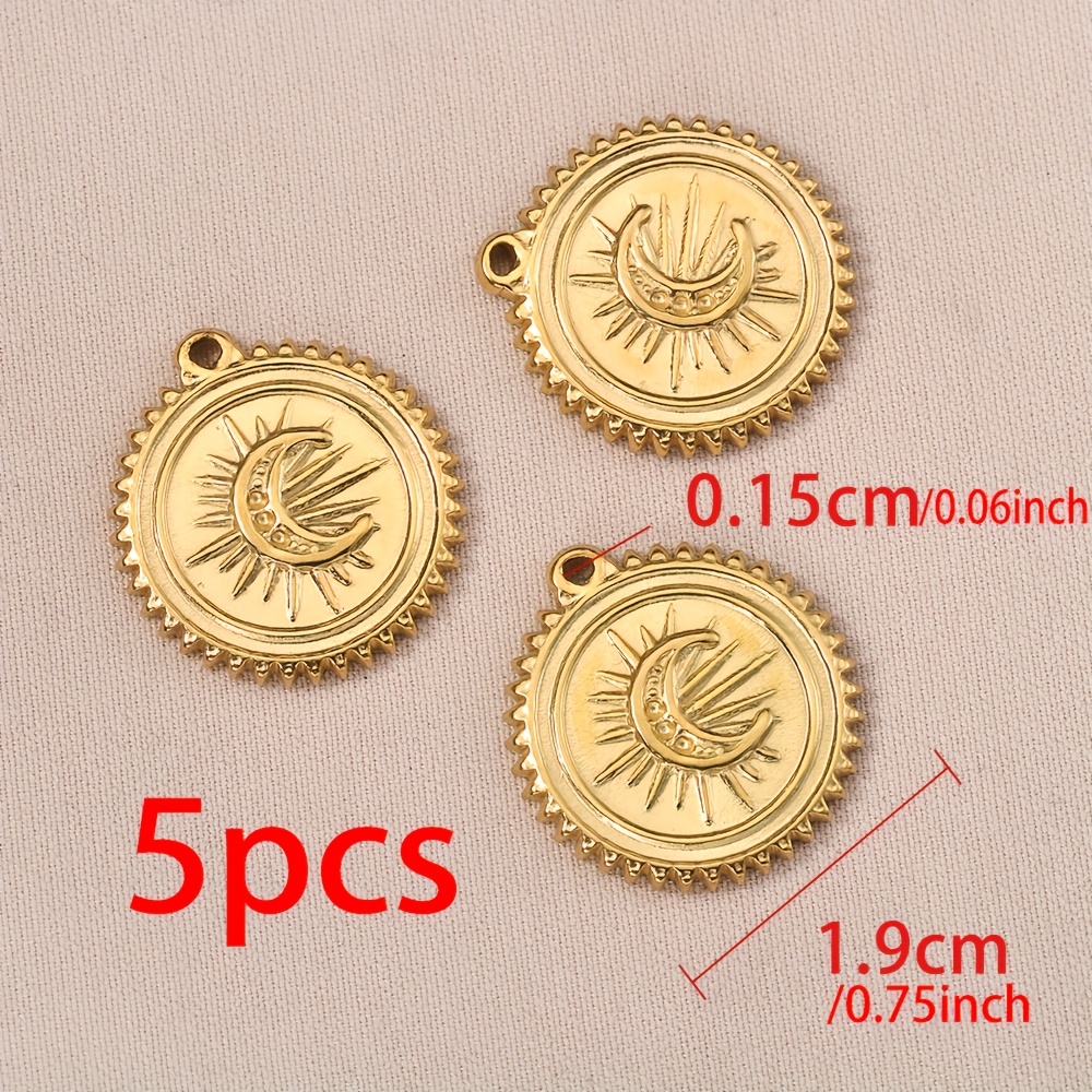 5pcs 304 Stainless Steel Round Gear Tag Pendant, 1.9cm Pattern Solid Pendant, Diy Necklace Bracelet Accessory