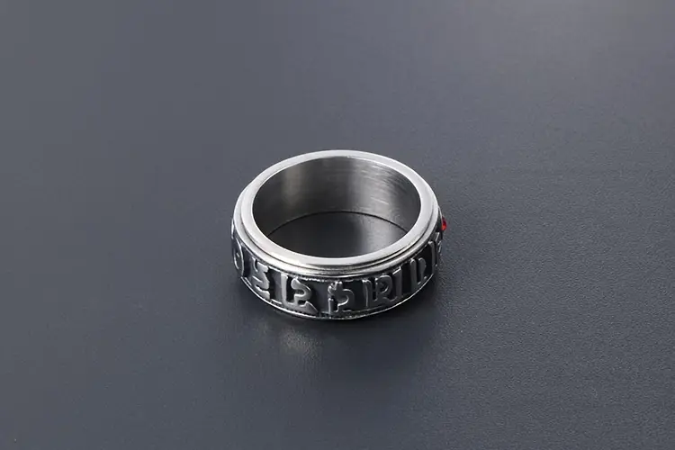 1pc boho style rotatable ring with red synthetic gemstone 304 stainless unisex fashion accessory Product details 2