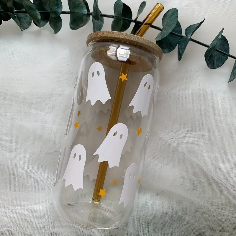 Hallooween Ghoost Libbey Glass Cup With Bamboo Lid - Temu