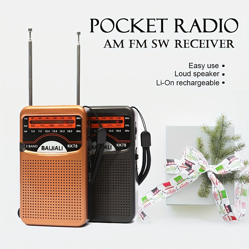  Radio portátil, radio AM FM a pilas, altavoz de graves  integrado, mini radio de bolsillo de mano para exteriores, interiores,  emergencias, viajes : Electrónica