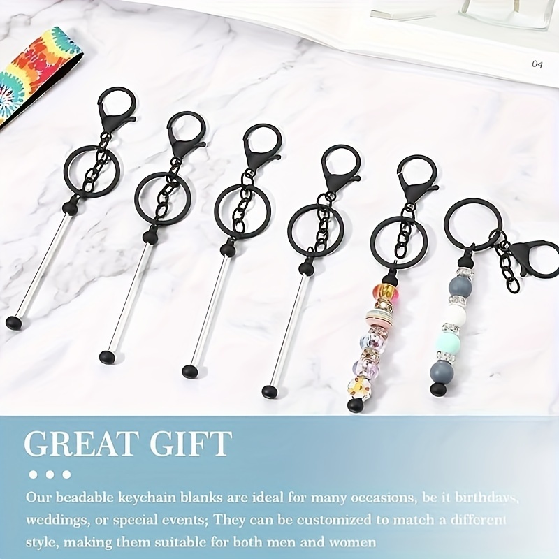 Blank Beaded Keychain Alloy Key Chain Ring Purse Bag - Temu