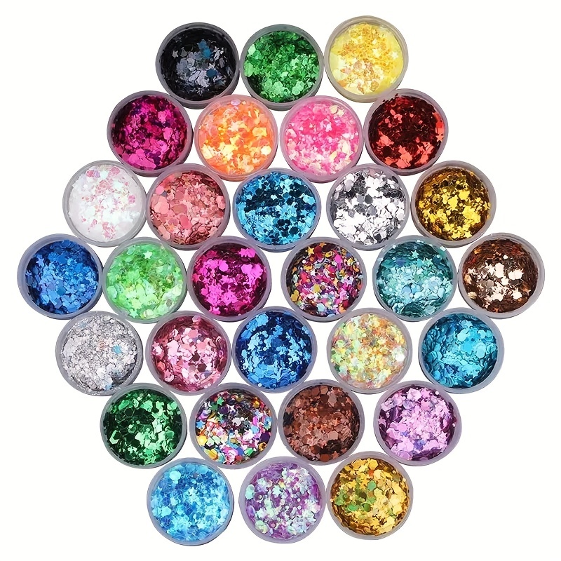 Holographic Chunky Glitter, Set Of 32, Craft Glitter For Resin Art